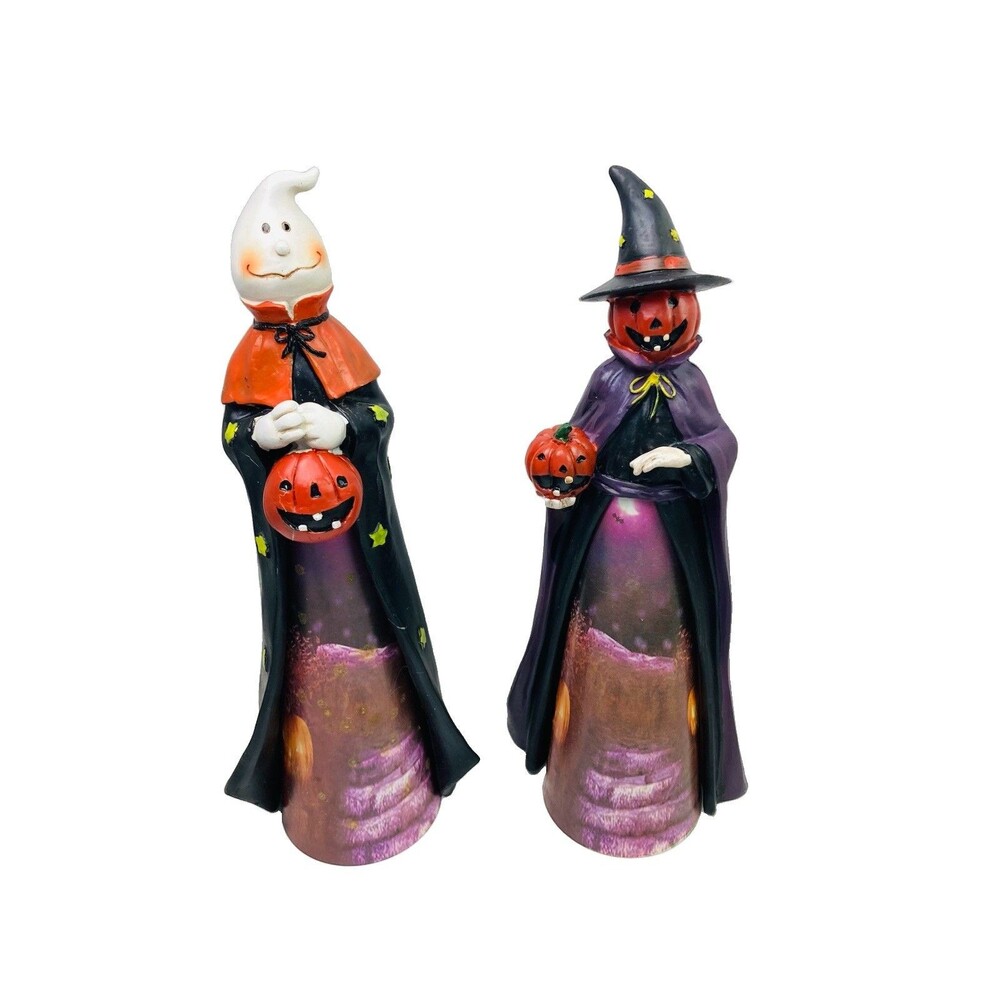 Vintage Halloween Ghost Pumpkin Witch Light Up Tabletop Figurines 13" Decor